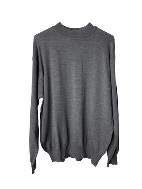 CORTINA Italy Men's Merino Wool Knit Pullover Sweater Mock Neck Gray XL Luxury